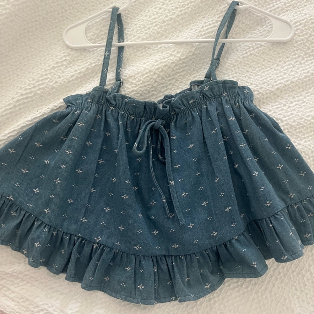 Vestique Denim Ruffle Top